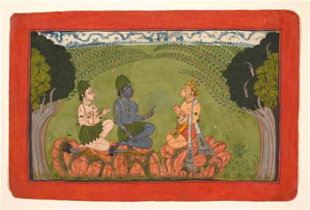 Hanuman before Rama and Lakshmana: Folio from the dispersed “Mankot" Ramayana series title QS:P1476,en:"Hanuman before Rama and Lakshmana: Folio from the dispersed “Mankot" Ramayana series "