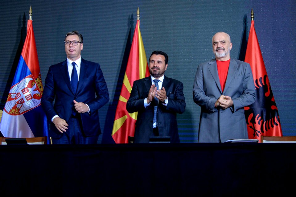 President Aleksandar Vucic from Serbia with prime minister of Albania, Edi Rama and the prime minister of Macedonia Zoran Zaev at the Economic Forum for Regional Cooperation on 29 July, 2021