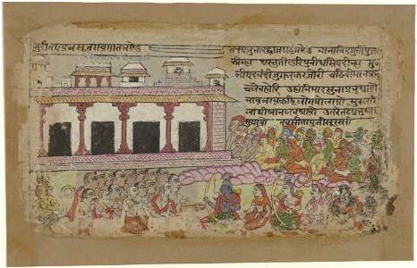 IdentificatieTitel(s): Rama en Sita met apenleger voor paleisObjecttype: Indiase miniatuur tekening Objectnummer: RP-T-1993-365-(V)Omschrijving: Koning Rama en zijn vrouw Sita gezeten op een troon voo
