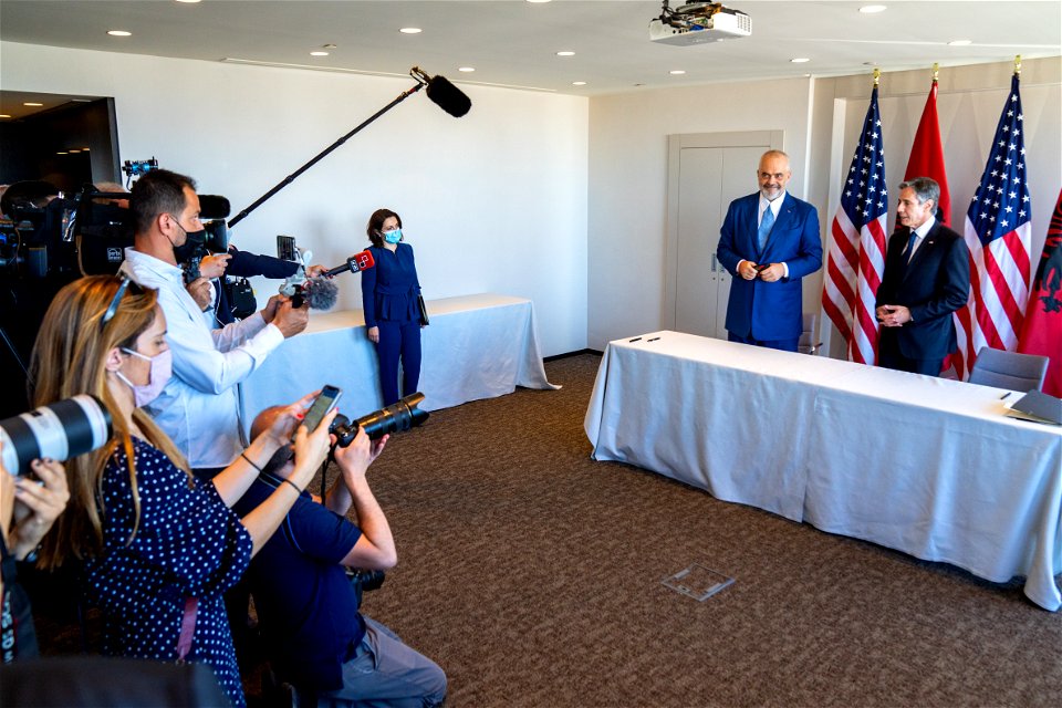Secretary of State Antony J. Blinken participates in a 5G signing ceremony with Albanian Prime Minister Edi Rama in Brussels, Belgium, on June 13, 2021. [State Department photo by Ron Przysucha/ Publi