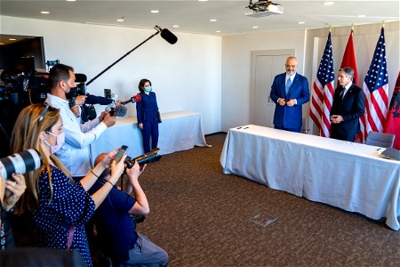 Secretary of State Antony J. Blinken participates in a 5G signing ceremony with Albanian Prime Minister Edi Rama in Brussels, Belgium, on June 13, 2021. [State Department photo by Ron Przysucha/ Publi