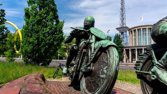Sculpture race car driver motorcycle