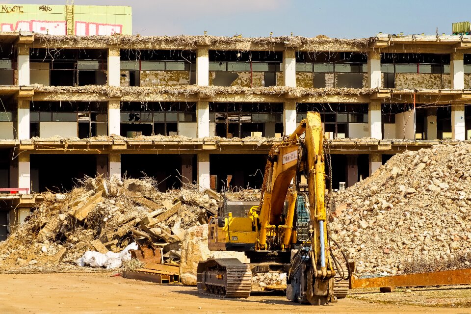 Excavators construction work building rubble
