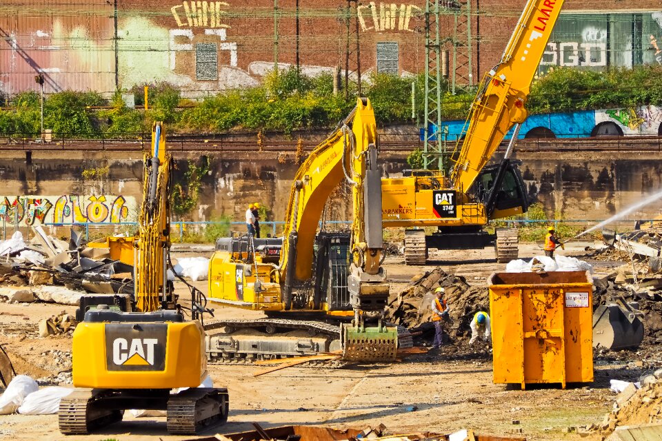 Excavators construction work building rubble