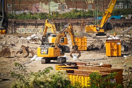 Excavators construction work building rubble