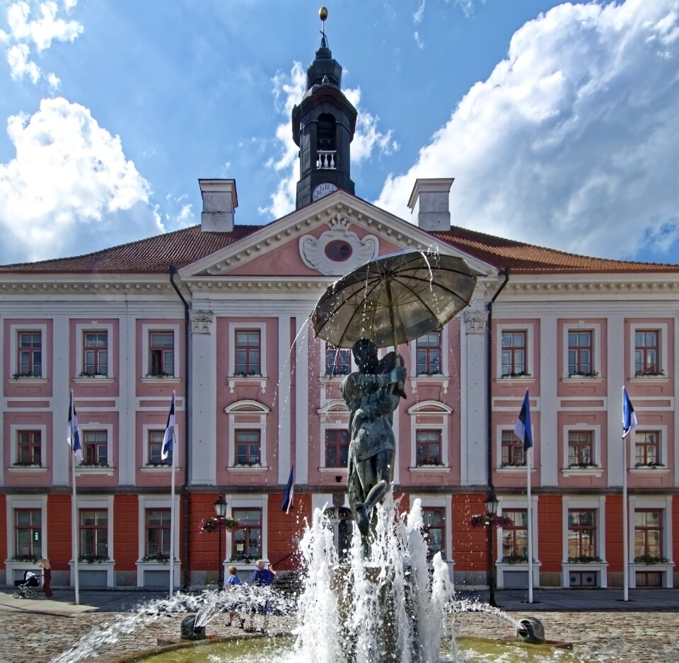 Town hall square historic center fountain