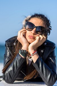 Sunglasses beautiful blue fashion photo