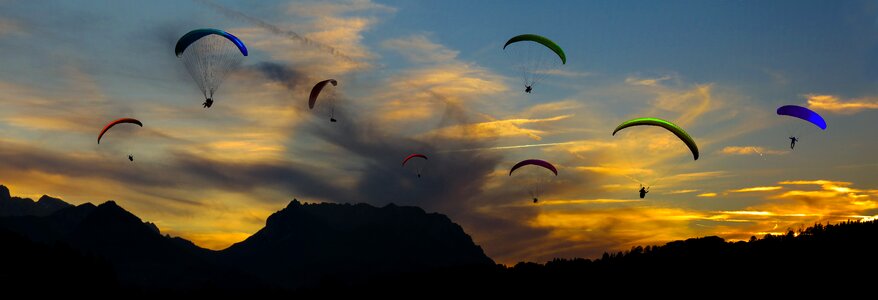 Flying paraglider parachute