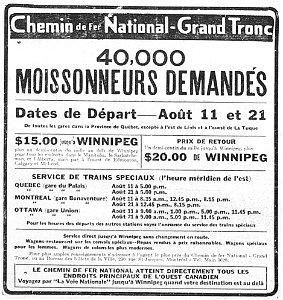 40 000 moissonneurs demandés - Chemin de fer National-Grand-Tronc