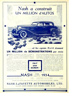Nash a construit un million d'autos - Nash-Lafayette Automobiles Ltd.