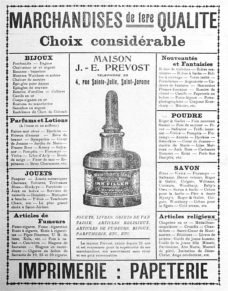 Marchandises de qualité - Maison J.-E. Prévost