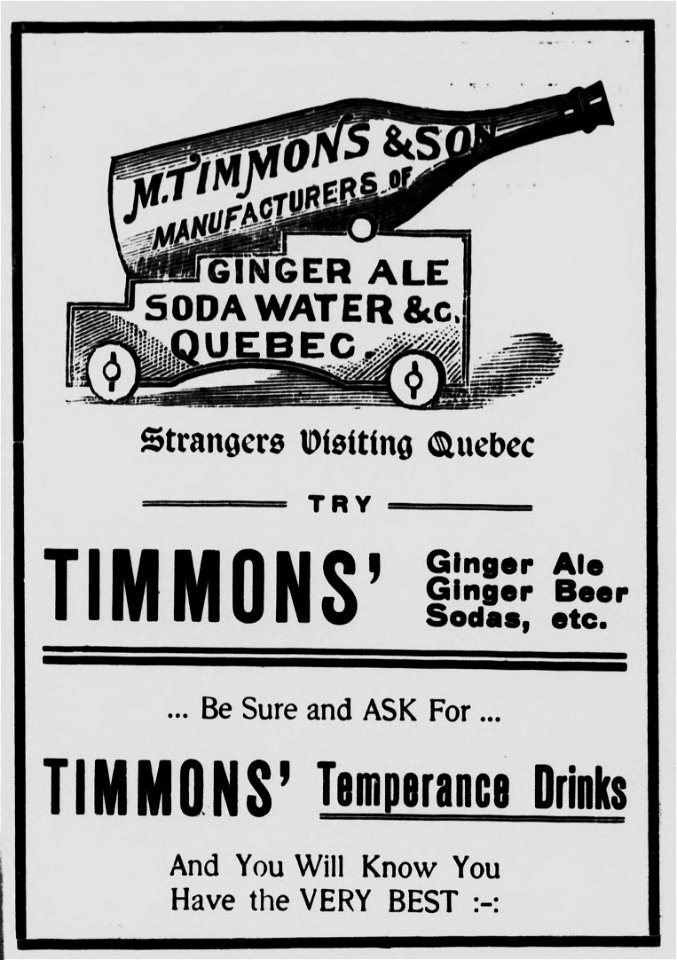M. Timmons & Son, Manufacturers of Ginger Ale, Soda Water &c.