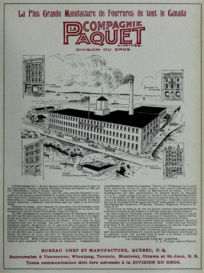 La Compagnie Paquet, la plus grande manufacture de fourrures de tout le Canada