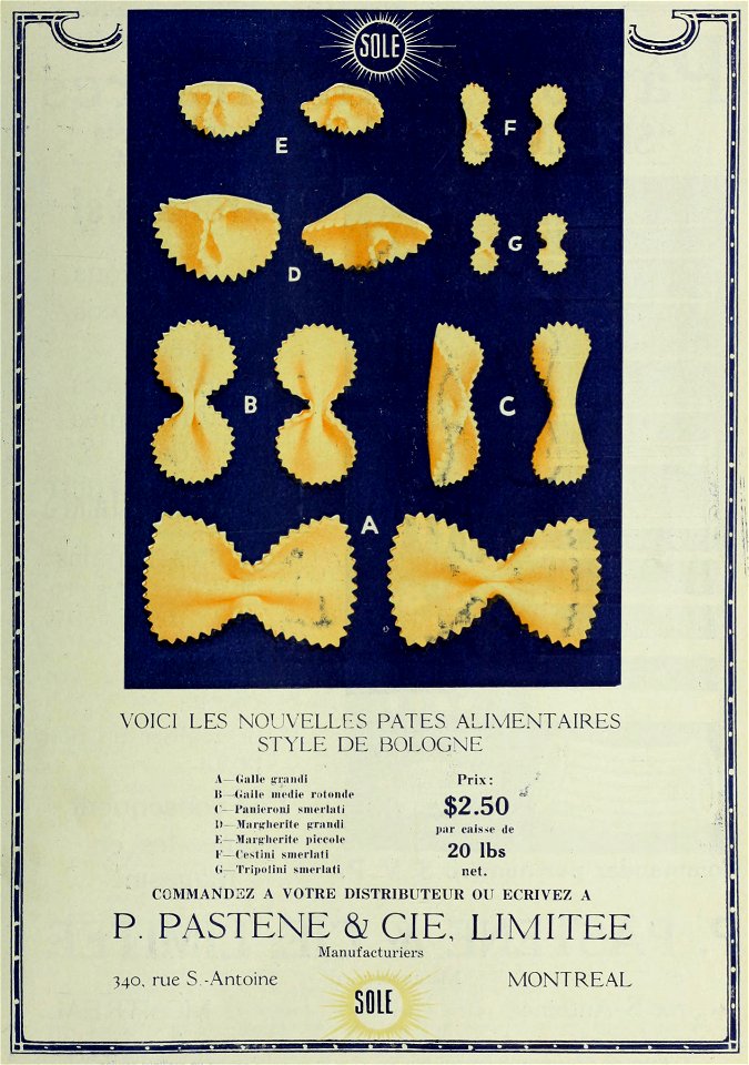 Nouvelles pâtes alimentaires style de Bologne - P. Pastene & Cie