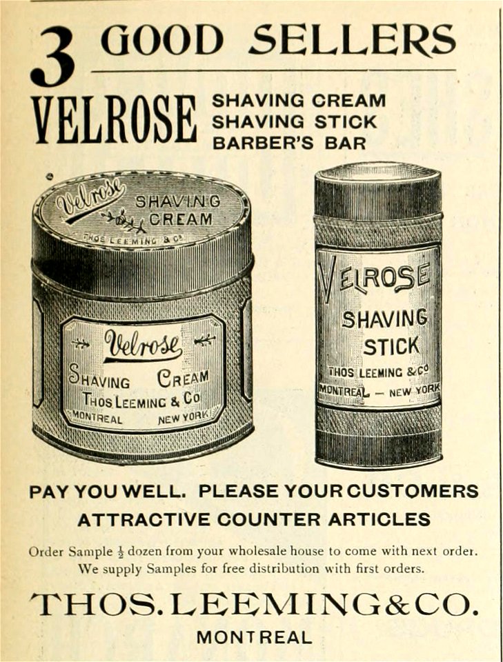 Velrose Shaving Cream, Shaving Stick & Barber's Bar - Thos Leeming & Co.