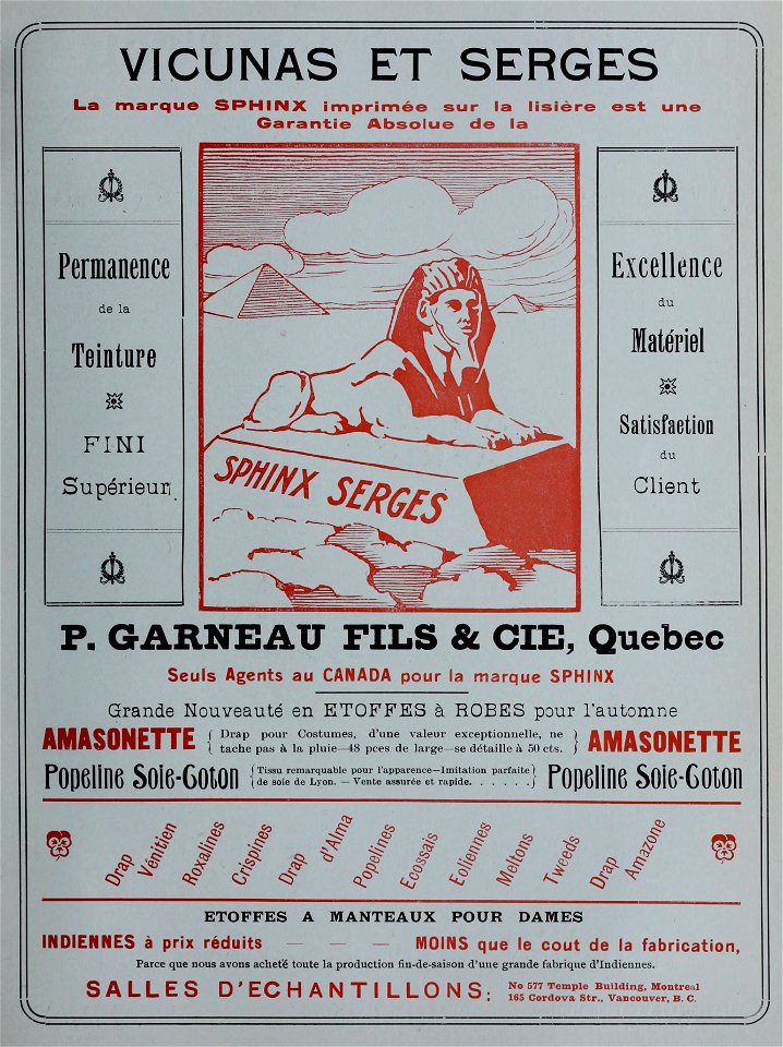 Vicunas et serges - P. Garneau Fils & Cie