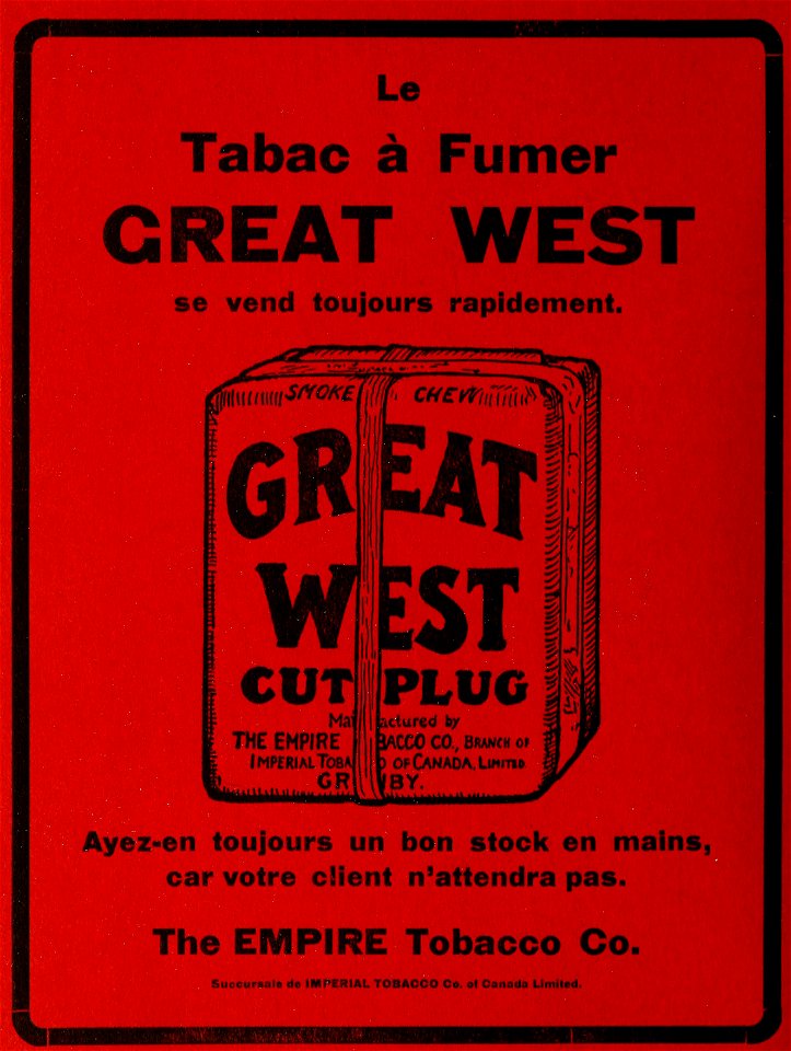 Le tabac à fumer Great West - The Empire Tobacco Co.