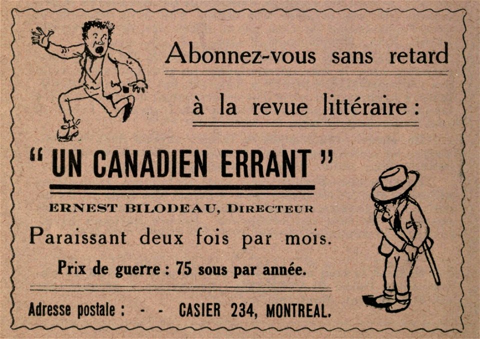 Abonnez-vous sans retard à la revue littéraire : &quot;Un canadien errant&quot;
