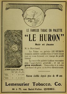 Le fameux tabac en palette &quot;Le Huron&quot; - Lemesurier Tobacco Co. photo