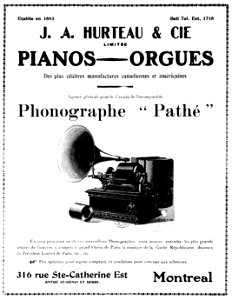 J. A. Hurteau, pianos - orgues, Phonographe "Pathé" photo