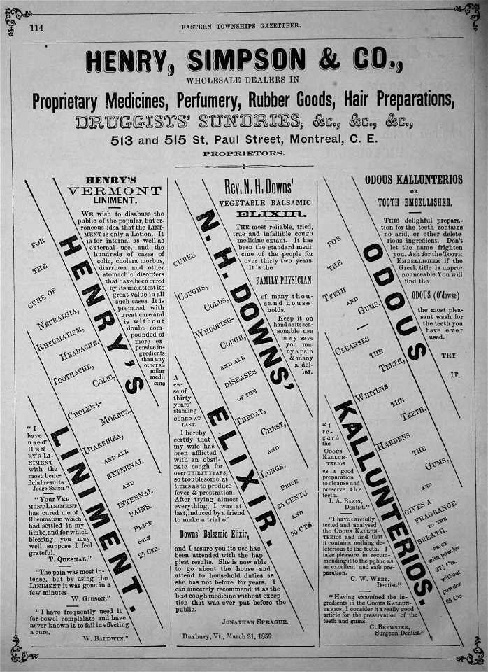 Henry, Simpson & Co., Proprietary Medicines, Perfumery, Rubber Goods, Hair Preparations