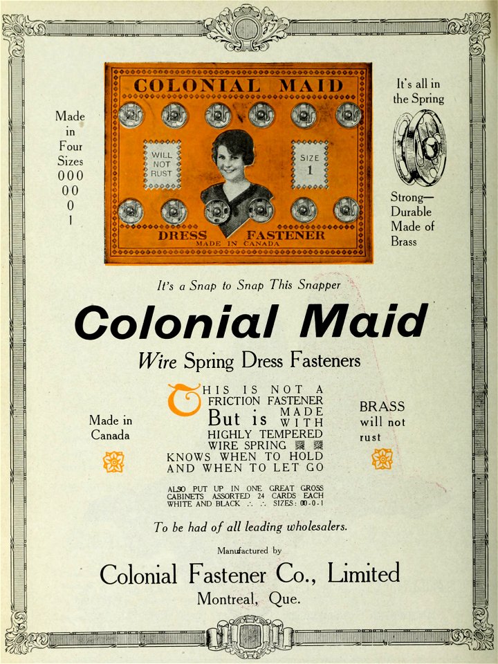 Colonial Maid Wire Spring Dress Fasteners - Colonial Fastener Co.