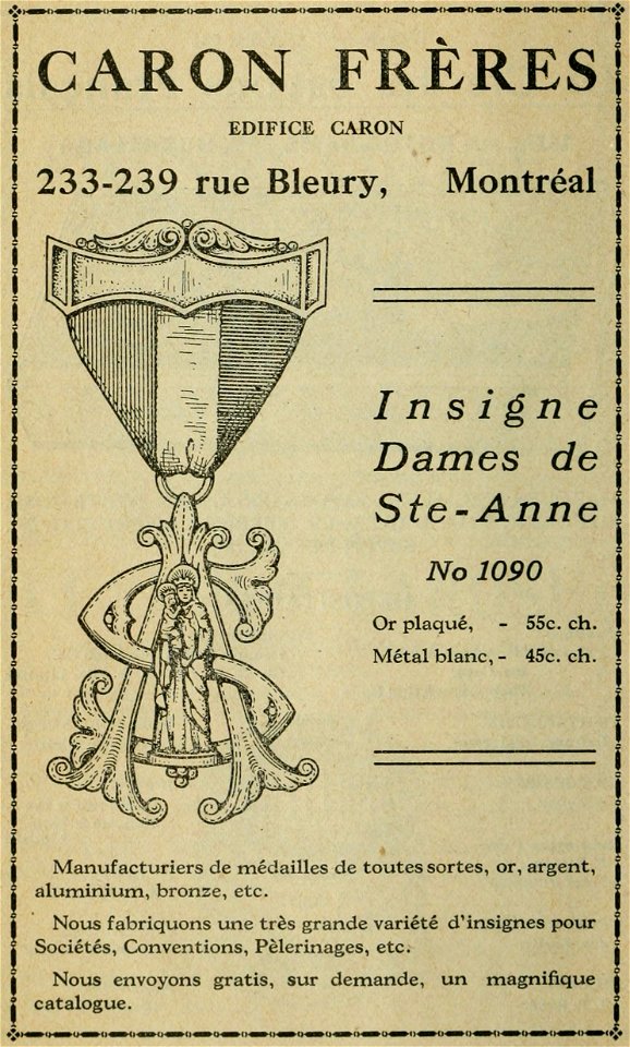 Caron Frères, manufacturier de médailles de toutes sortes