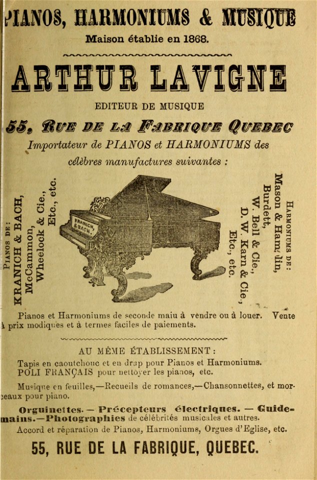 Arthur Lavigne, Pianos, Harmoniums & Musique
