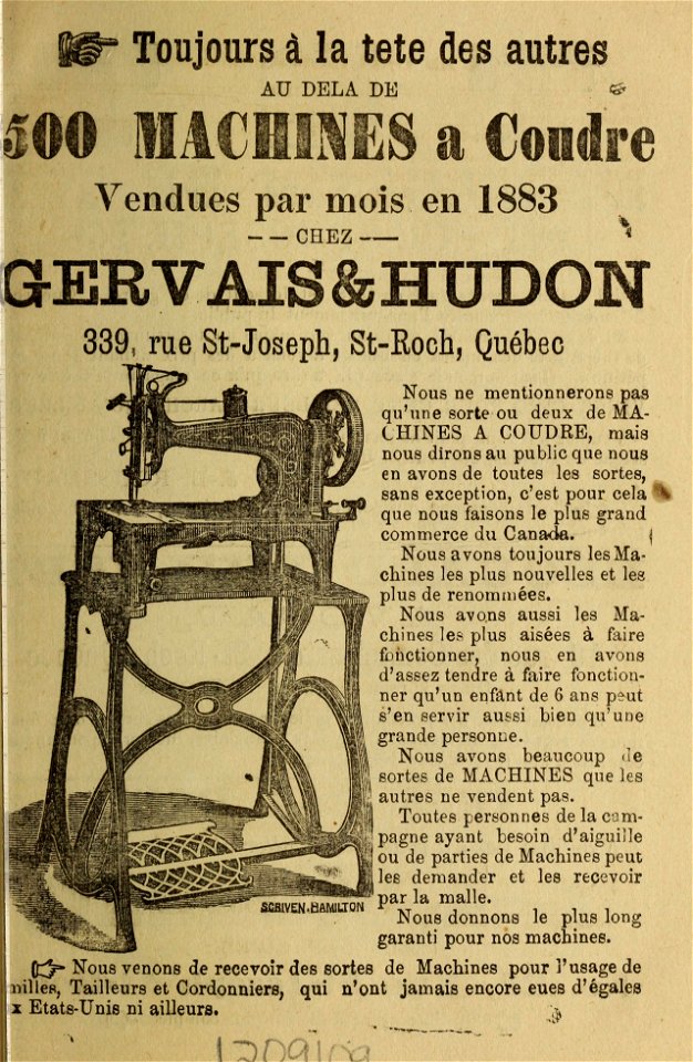 Machines à coudre - Gervais & Hudon