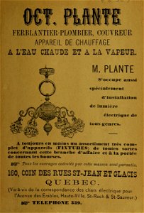 Octave Plante, Ferblantier-Plombier, Couvreur