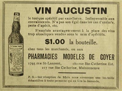 Vin Augustin - Pharmacies Modèles de Goyer