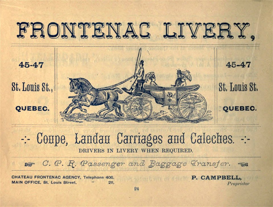 Frontenac Livery - Coupe, Landau, Carriages and Caleches