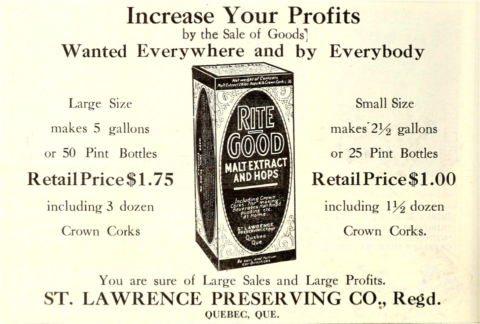 Rite Good Malt Extract And Hops - St. Lawrence Preserving Co.