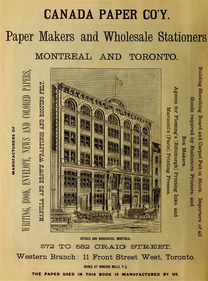 Canada Paper Company, Paper Makers and Wholesale Stationers