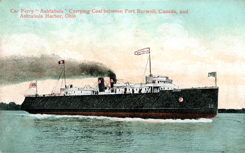 Car Ferry &quot;Ashtabula&quot; Carrying Coal between Port Burwell, Canada, and Ashtabula Harbor, Ohio