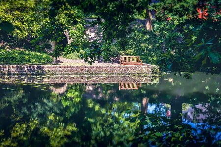 Park bench green outdoors photo