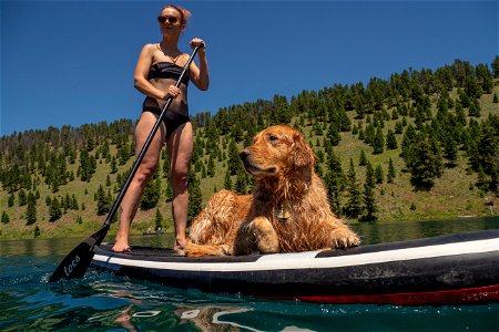 A woman paddle boards Wade Lake with her dog in the Beaverhead-Deerlodge National Forest.
Beaverhead-Deerlodge National Forest is the largest of the national forests in Montana, covering 3.35 million 