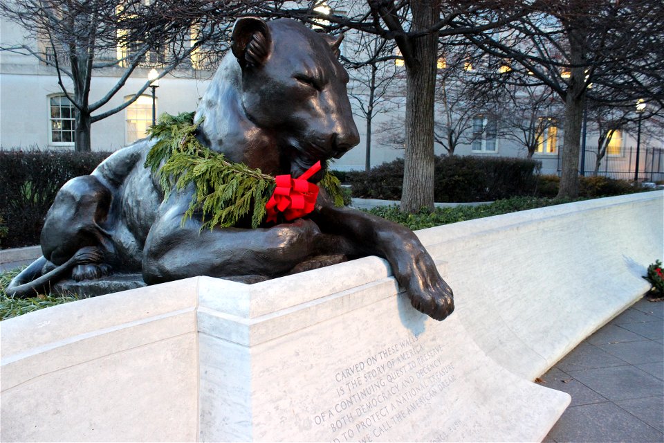 A female lion statue at the National Law Enforcement Officer's Memorial
