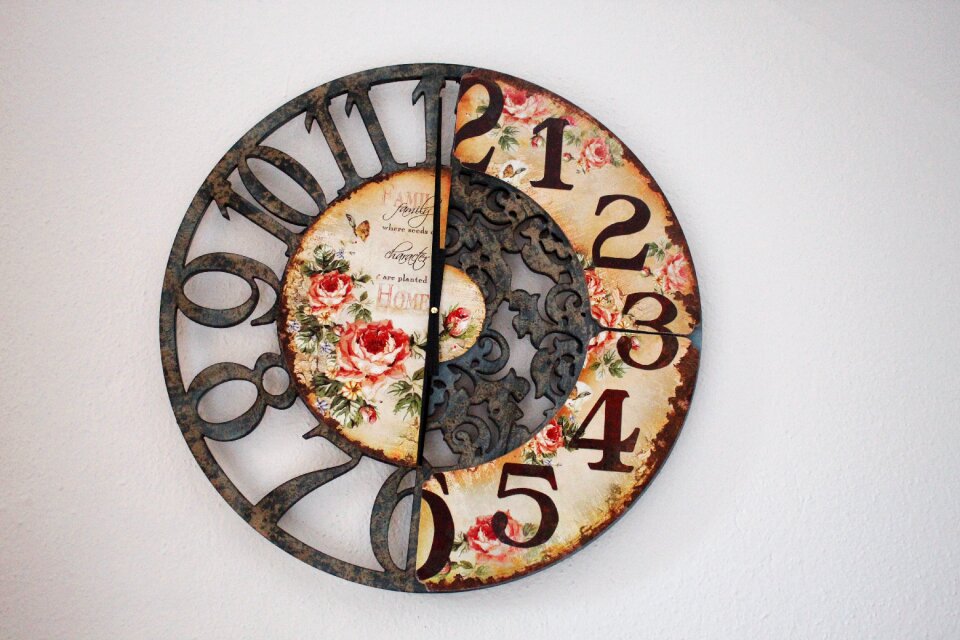 Clock face retro look roses