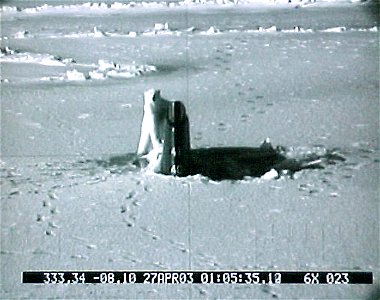 USS Connecticut attacked by polar bear 

Note that while several different Web sites claim copyrights to this picture, it was in fact taken by a US Naval officer through the boat's periscope.  Thus, i