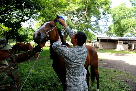 150621-A-BK746-107 SITIO DEL NINO, El Salvador (June 21, 2015) Army Staff Sgt. Siobhan Chase, a native of Woodbridge, Va., and Pfc. Adrian Guerrero, a native of Las Vegas, Nev., both assigned to the A