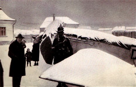 Karl Schwabe. Notlandung bei Tatabánya im Schnee.