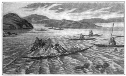Eskimos hunting walrus, from Maury's New Elements of Geography for Primary and Intermediate Classes.