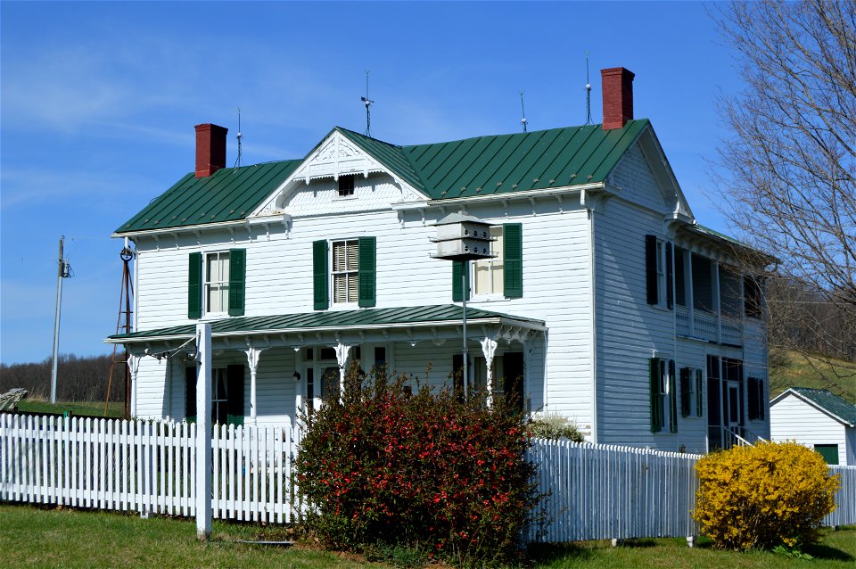 Front and southern side of the Maple Front Farmhouse, located on Cales Springs Road west of Middlebrook in Augusta County, Virginia, United States.  Built in 1900, it is listed on the National Registe