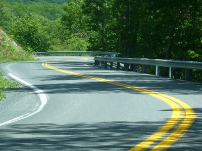 Twisty road windy road yellow lines