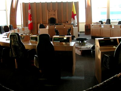 Interior of the Legislative Assembly of Nunavut, Iqaluit. Picture from January 2001.