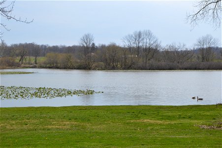 Overview of Mud Lake, the source of the Vermilion River, from Lake Drive north of McClain Road in Bailey Lakes, Ohio, United States.