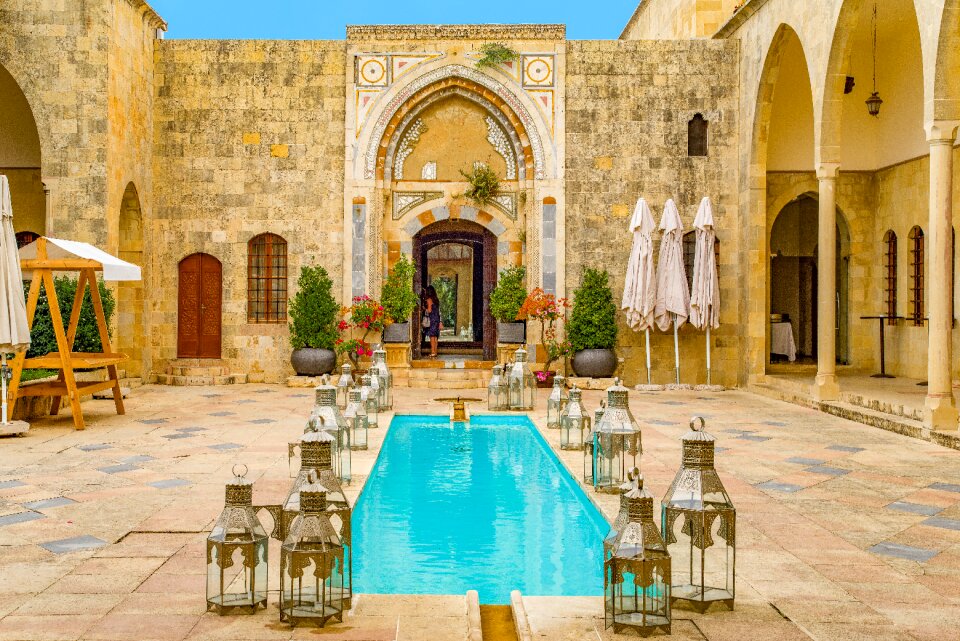 Swimming pool patio arcades