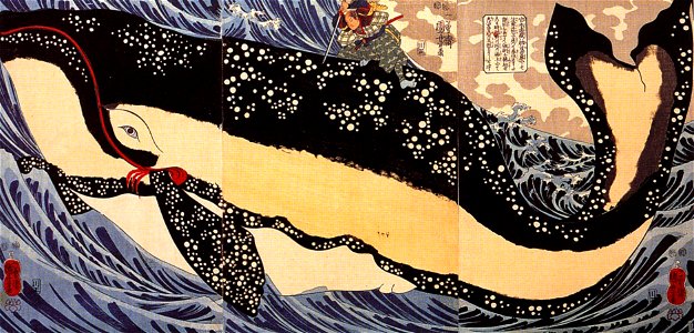 Miyamoto no Musashi Attacking the Giant Whale by Utagawa Kuniyoshi.