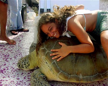 Image title: Girl on the back of a green sea turtle Image from Public domain images website, http://www.public-domain-image.com/full-image/people-public-domain-images-pictures/female-women-public-doma photo